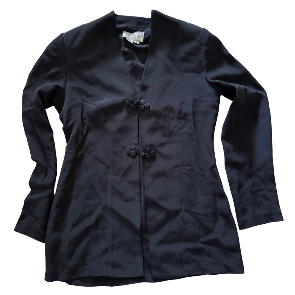 100% Silk Vintage Only At Bloomingdales Petite Small Black Cardigan Blazer
